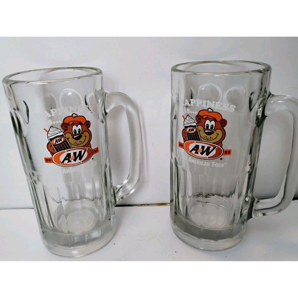 Lot of 2 A&W Root Beer Glass Mugs 2021 Great Root Bear Happiness Is Stein
